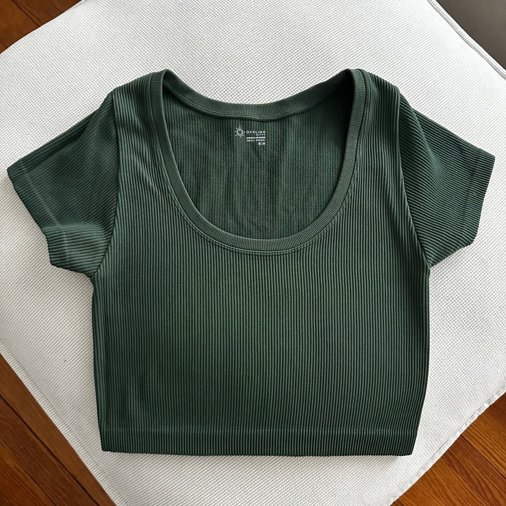 Medium Green Aerie OFFLINE Ribbed Seamless Real Goodβ Crop Top